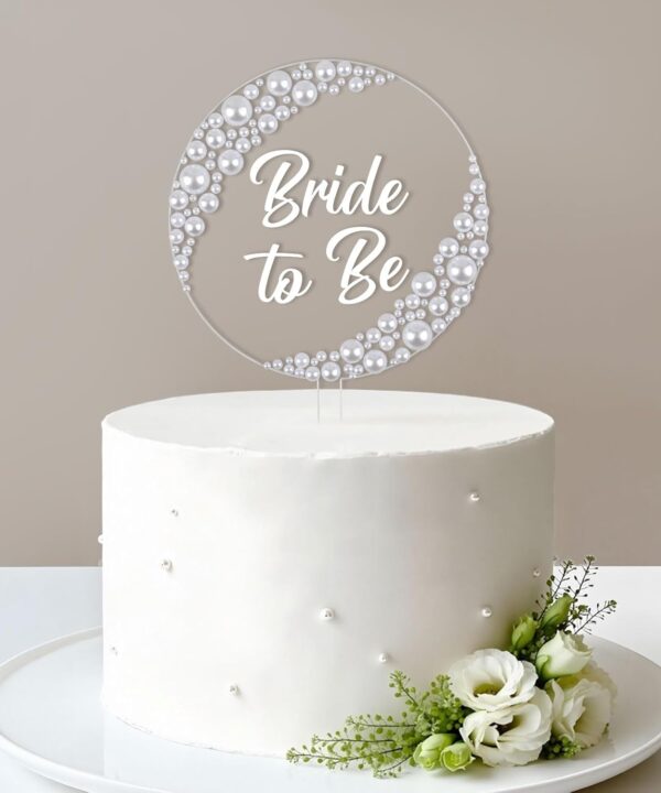 Pearl Bride to Be Acrylic Cake Topper - Wedding Cake Decoration with Pearls for Bride to Be, Bridal Shower, Anniversary, Bachelor, Bachelorette, Engagement Party Supply Photo Booth Prop