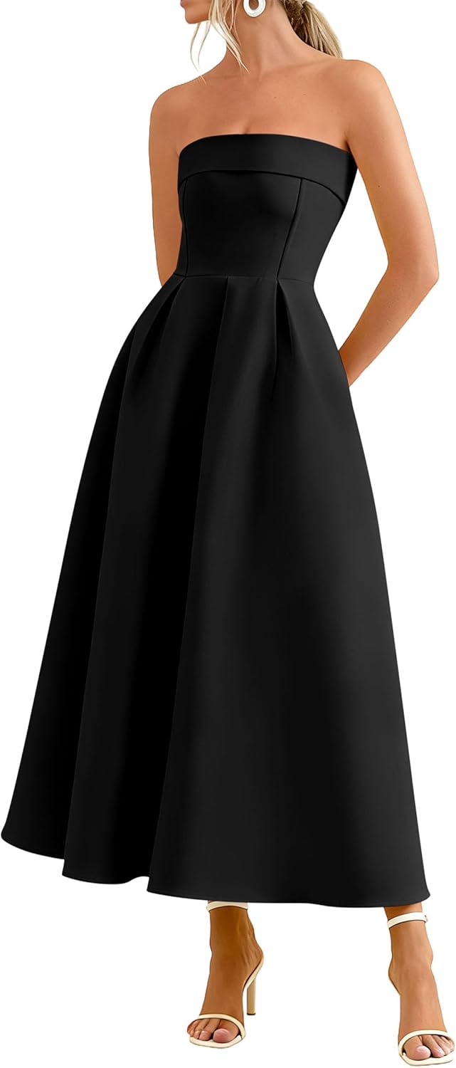 PRETTYGARDEN Cocktail Dresses for Women 2026 Summer Formal Elegant Tube Top Strapless Spring Wedding Guest Party Midi Dress