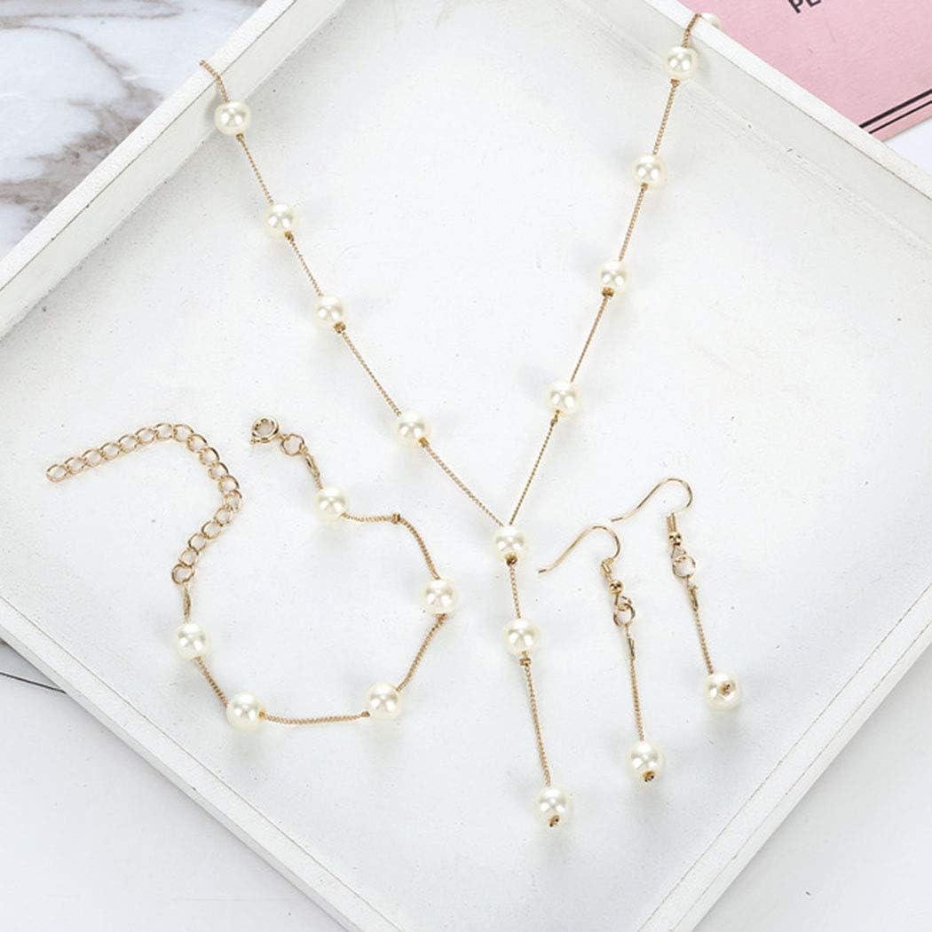 Shegirl Bridal Necklace Earring And Bracelet Set Faux Pearl Jewelry Set for Women Wedding Bridal Jewelry