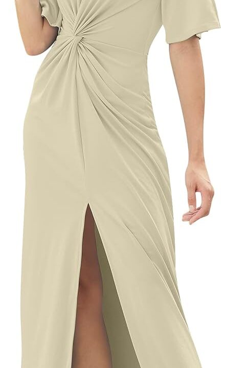 KOH KOH Womens2025 Long Short Sleeve V-Neck Sexy Slimming Casual Summer Maxi Dress