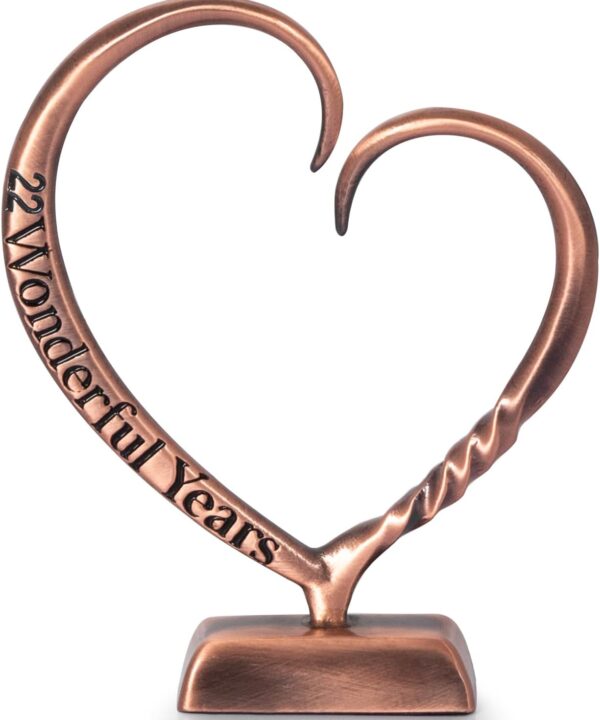 BESZONE 22 Year Anniversary Copper Gifts for Her Him Gift 22nd Wedding Anniversary for Couples Wife Husband Men, Hand Forged Copper Heart Art Keepsake Home Decor Artwork