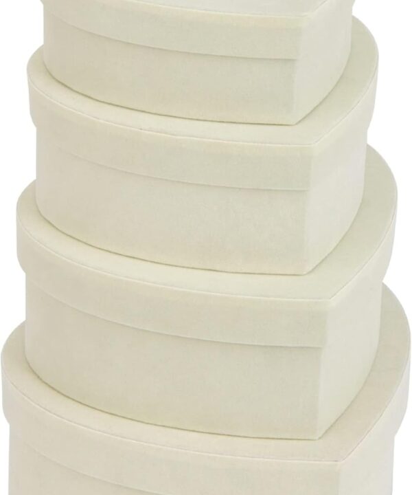 GnFlus White Heart Shape Gift Boxes with Lids for Presents 4 Pack Velvet Nesting Valentines Christmas Gifts Box for Arrangements Flowers Wedding Birthdays Thanksgiving Party