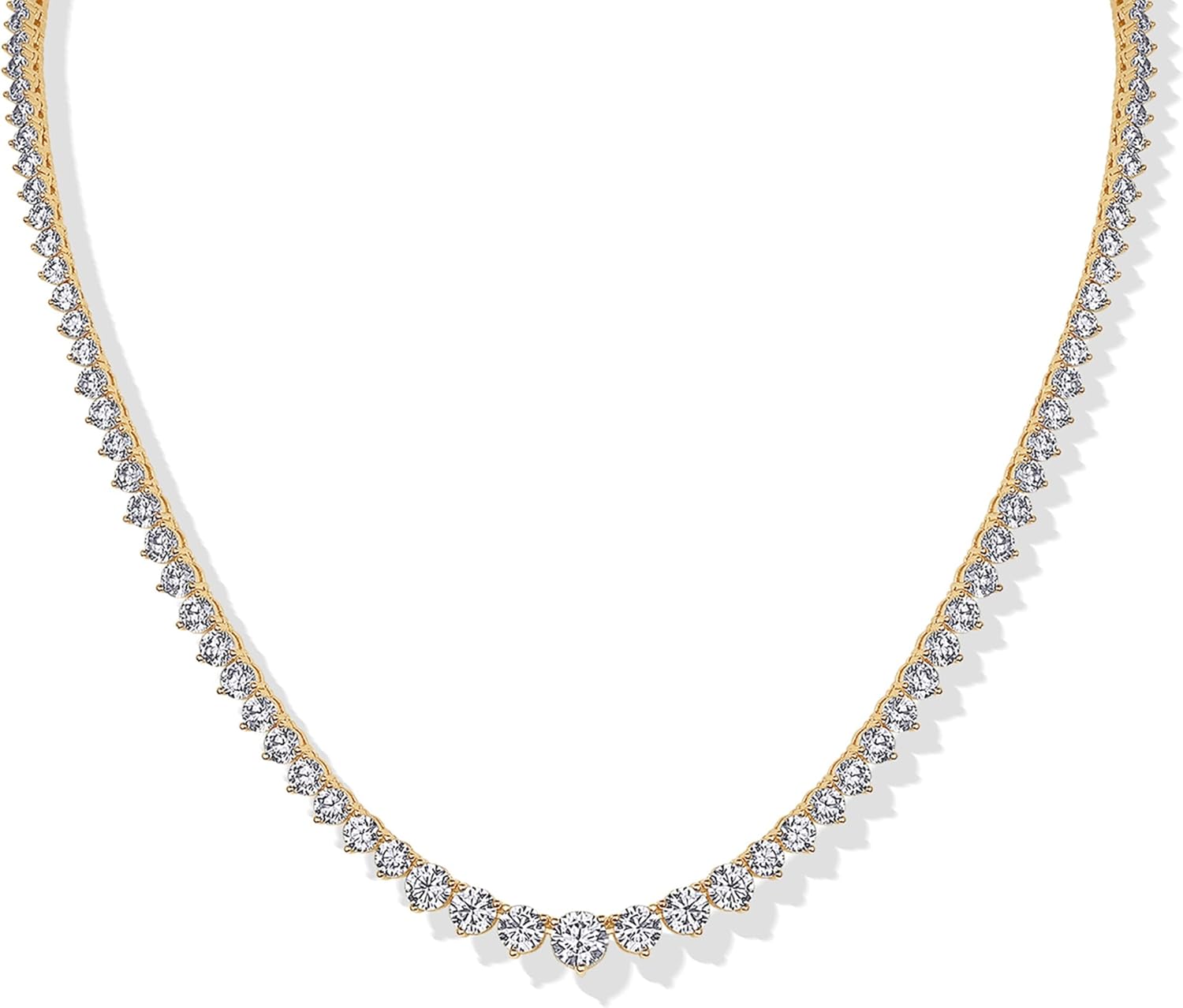 PAVOI 14K Gold Plated Graduated Tennis Necklaces for Women – Cubic Zirconia Tennis Necklace for Brides & Bridesmaids – Simulated Diamond Chain Trendy Wedding Jewelry