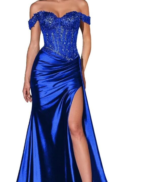 Mermaid Prom Dresses for Women Appliques Satin Formal Dress with Slit LW078