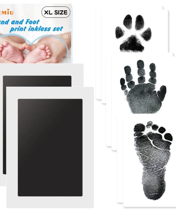 Zemiu Baby Handprint and Footprint XL Size Kit,2 Pcs Baby Handprint Ink Pads with Clean-Touch & 6 Imprint Cards Safe for Baby, Baby Keepsake, Pet Paw Print