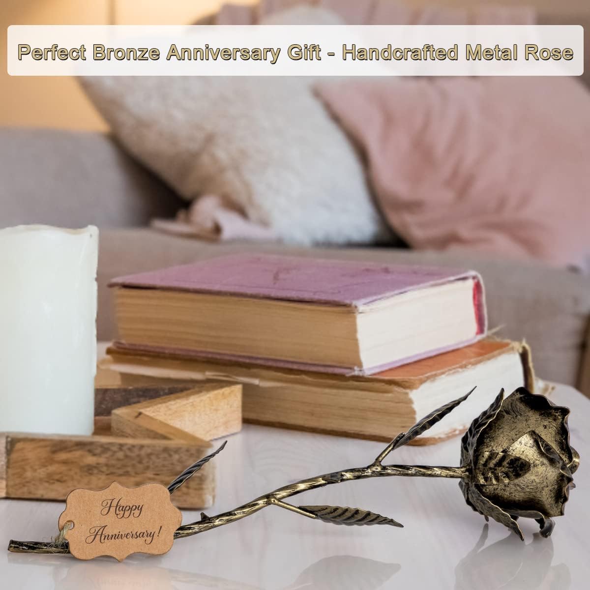 Bronze Anniversary 8 Year Gifts – Metal Rose 8th Anniversary for Her Bronze Gift, Everlasting Rose for 8 Year Wedding Handcrafted for Wife Eternal Artwork