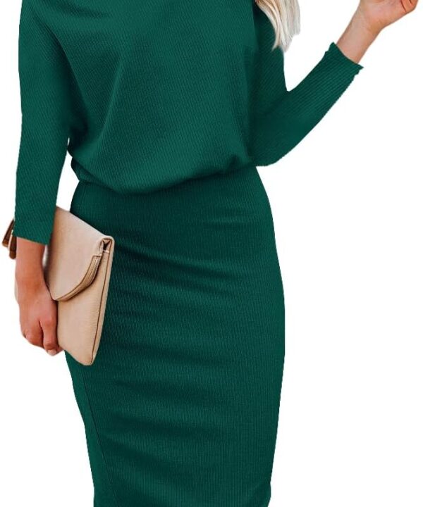 Ezbelle Women's Off The Shoulder 3/4 Sleeve Batwing HIPS-Wrap Pencil Party Sexy Bodycon Midi Dress Loose