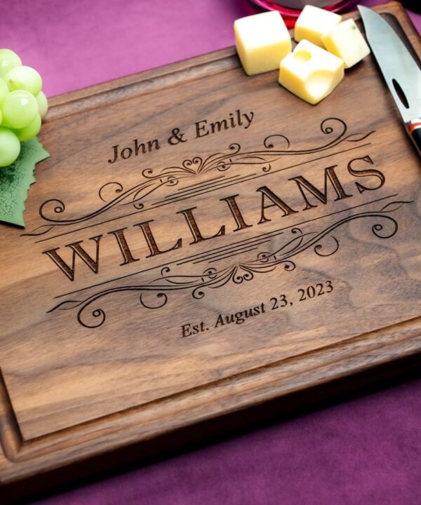 Personalized Cutting Board - Custom Engraved Wood Charcuterie Board - Best Wedding Gift Idea for Couples (Bride & Groom), Newlyweds - Handcrafted in USA from Premium Hardwood 002