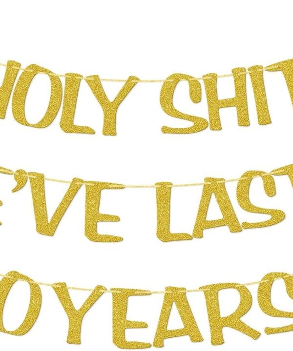 Holy We've Lasted 20 Years Banner, 20th Wedding Anniversary Party Decorations, Funny Decor for Him Her Husband Wife Parents, Pre-Strung, Gold Glitter