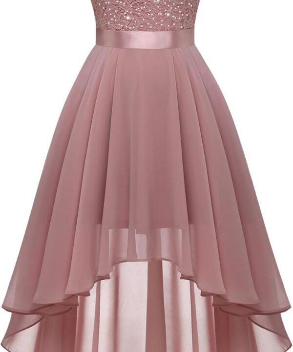 BeryLove Sequin Wedding Guest Formal Cocktail Dresses Prom Party Lace High Low Bridesmaid Elegant Dress