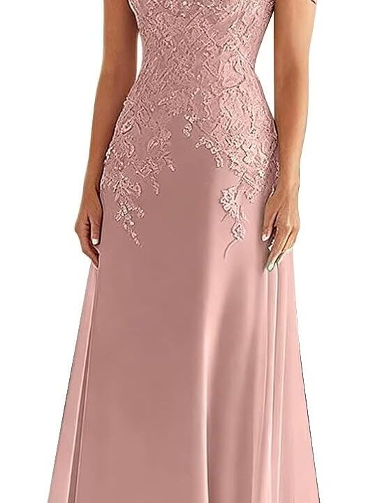 Chiffon Mother of The Bride Dresses Long for Women A Line Prom Dress Off Shoulder Formal Evening Gown with Lace