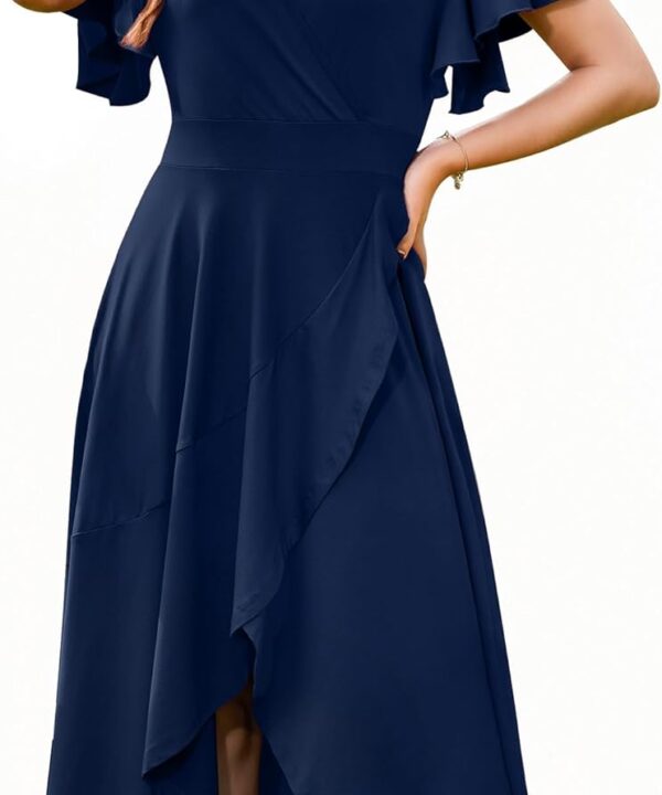 WEACZZY Women V Neck Ruffle Sleeve Maxi Dresses Split Elegant Wrap Ruffle Wedding Guest Dress Elegant Casual Dresses