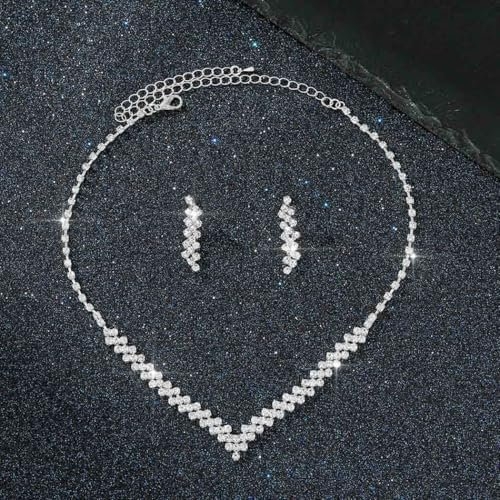 Aukmla Bridal Jewelry Set Rhinestones Bride Wedding Necklace Earring Sets Prom Costume Necklaces for Women