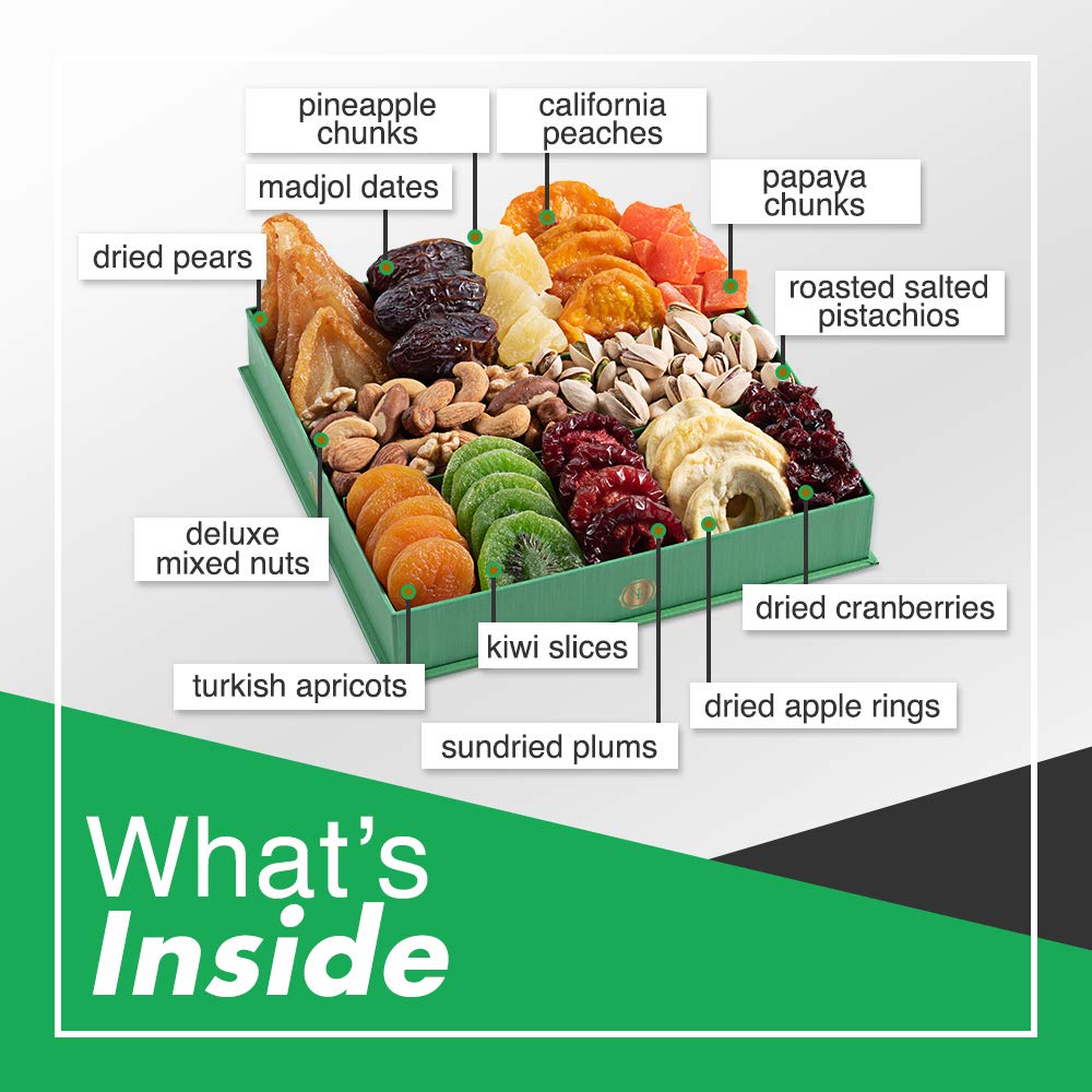 Holiday Christmas Dried Fruit & Nuts Gift Basket – Fresh Dried Fruit & Nuts Gift Basket – Assorted Food Gift Box for Christmas, Holiday, Family, Sympathy, Men & Women.