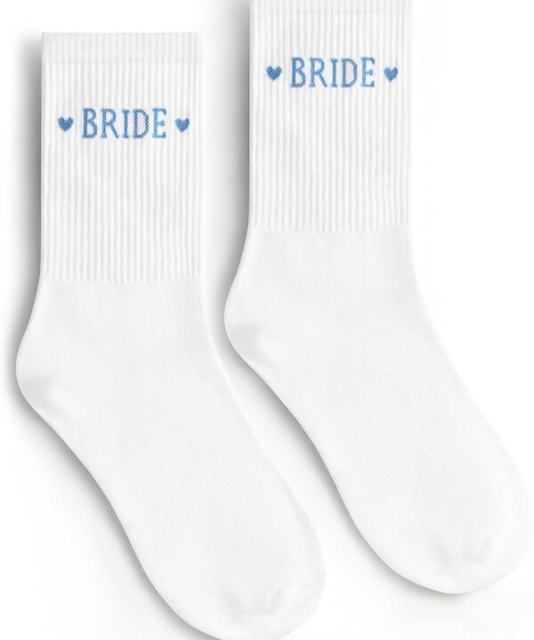 Etercycle Bride Socks, White Blue Bride To Be Something Blue Gift, Soft Cotton Bridal Socks For Women Engagement Wedding Bridesmaid Gifts Bachelorette Party Favor Honeymoon Essentials Decorations