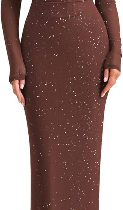 HTZMO Women Long Sleeve Bodycon Maxi Dress Halter Neck Ruched Elegant Wedding Guest Formal Long Dresses