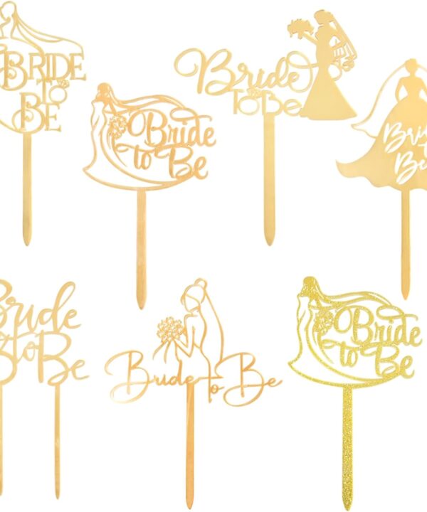7PCS Bride to Be Cake Topper Gold Bridal Shower Cake Topper Bridal Shower Party Cake Decoration Gifts, Photo Booth Props