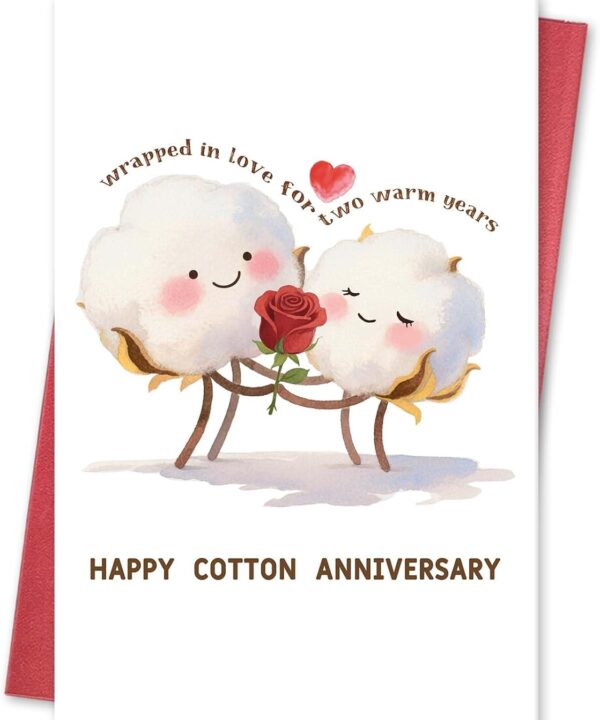 Happy 2nd Anniversary Card for Women Men, Cute Cotton Anniversary Card Gift for Husband Wife Girlfriend Boyfriend, Happy Two Years Anniversary