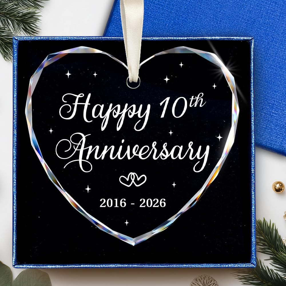 BSQUIELE Happy 10th Anniversary Ornament 2026 – Valentine Gift for 10th Anniversary – 10th Wedding Ornament – 10 Years of Marriage Gifts for Couple – Anniversary, Birthday Gift for Husband, Wife