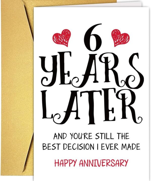 Romantic 6 Years Anniversary Card for Husband Wife, Sweet 6th Wedding Anniversary Presents, Idea Six Years Wedding Card Gift for Him Her, 6th Wedding Anniversary Card For Couple