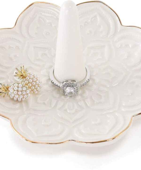 Ceramic White Mandala Jewelry Holder Decorative Ring Holder/Trinket Tray Engagement Wedding Birthday Gifts for Women Her