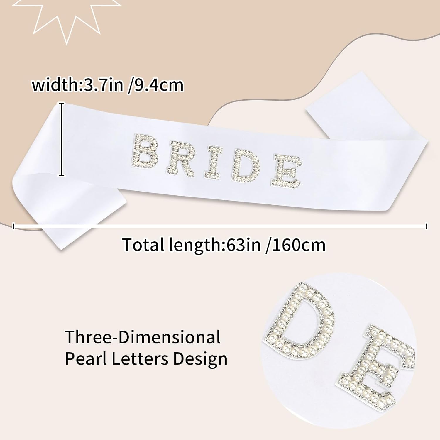 Pearl Bride Sash, White Bachelorette Sash for Bachelorette Party Decorations for Bridal Shower Decorations Bridal Shower Gift Bride to Be Stuff