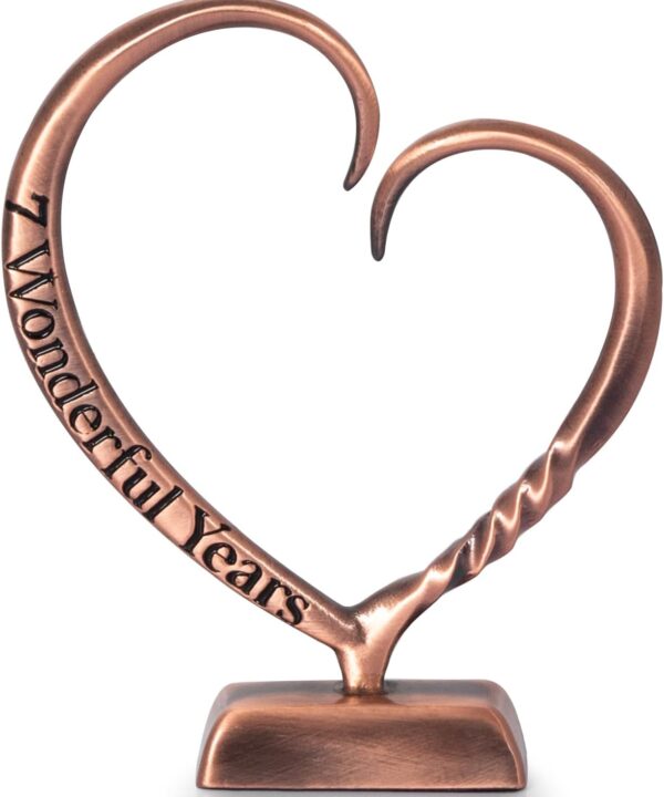 BESZONE 7 Year Anniversary Copper Gifts for Her Him Gift 7th Wedding Anniversary for Couples Wife Husband Men, Hand Forged Copper Heart Art Keepsake Home Decor Artwork