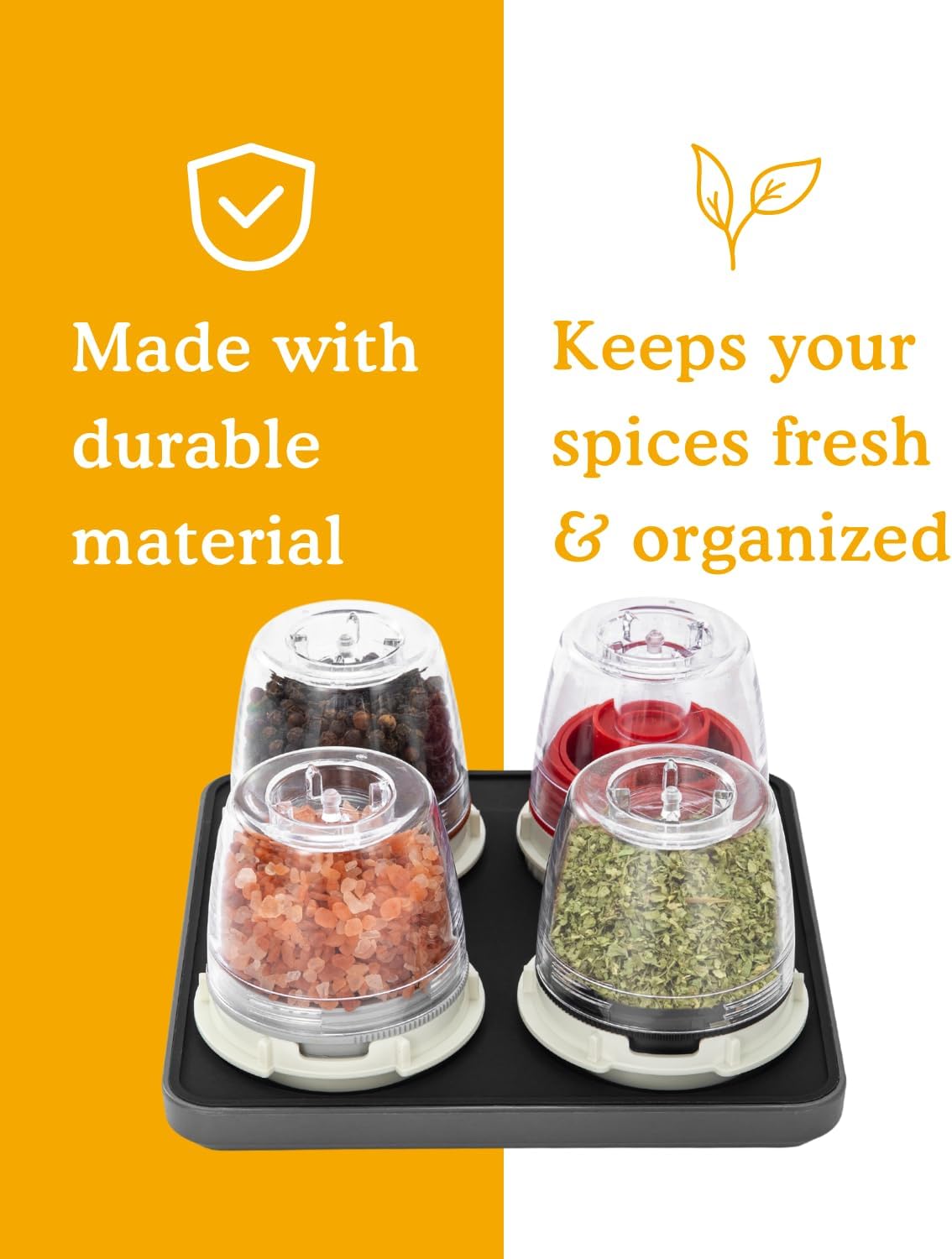 FinaMill Ultimate Gift Set Battery Operated Spice Mill with 4 Interchangeable Spice Pods & Slate Quartet Stackable Tray, Adjustable Coarseness, Ceramic Grinder, LED Light, Kitchen Gifts for Women