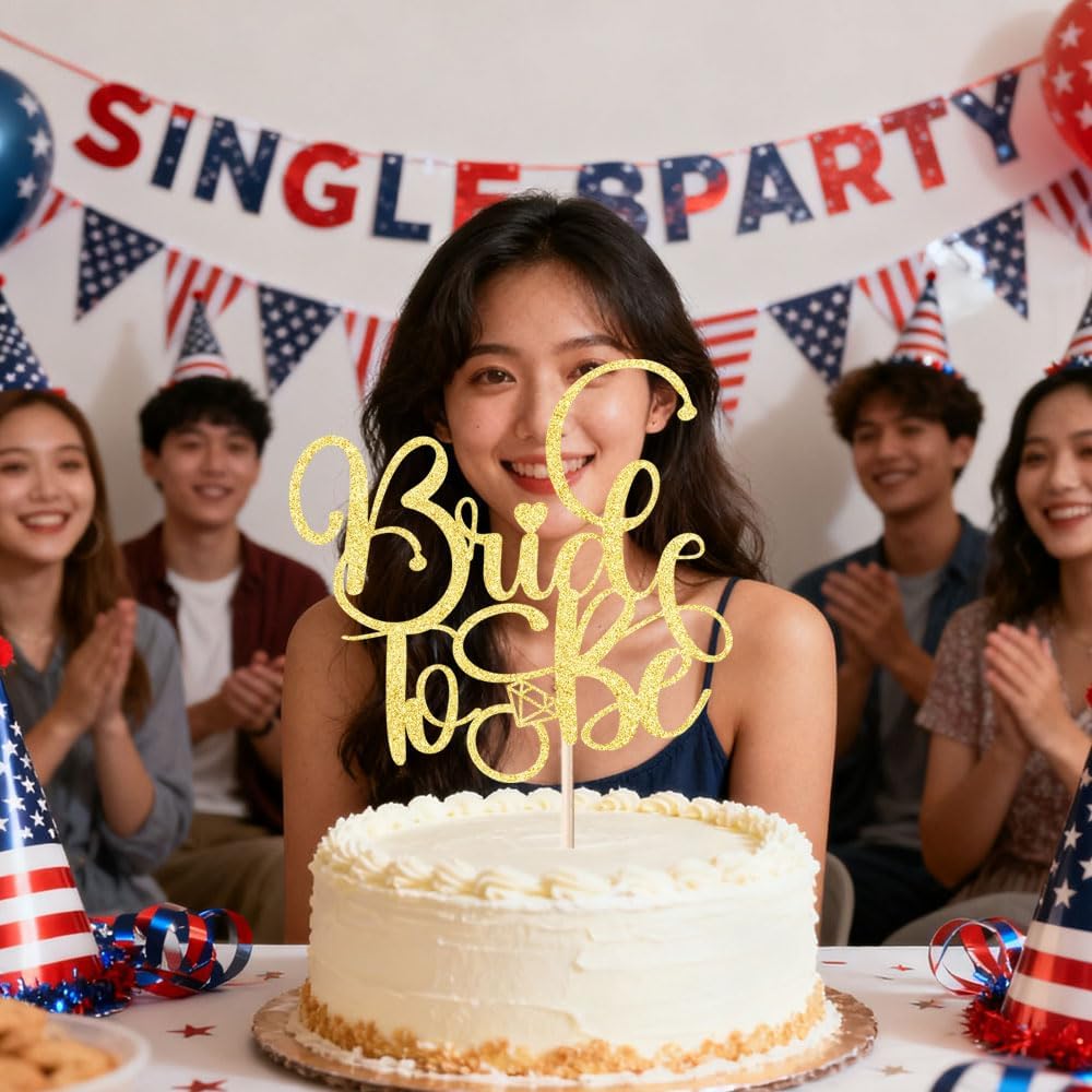 Gtseryeio Bride to Be Cake Topper,golden Glitter Ring Cake Decoration Wedding Bridal Shower Theme Party Cake Decoration Supplies