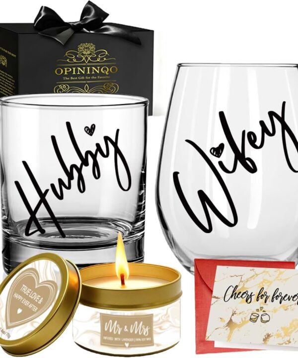 Wedding Gifts for Couples - Hubby & Wifey EST 2026 Wedding Glass Set Bridal Shower Gifts for Bride Groom, Newly-Married Anniversary for Him Her, Mr and Mrs Christmas Gift for Newlywed