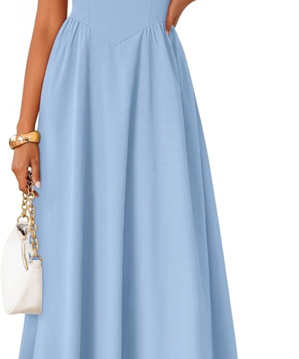 ZESICA Women's Summer Spaghetti Strap Maxi Dress 2026 Tie Shoulder Square Neck Flowy Wedding Guest Party Beach Long Dresses