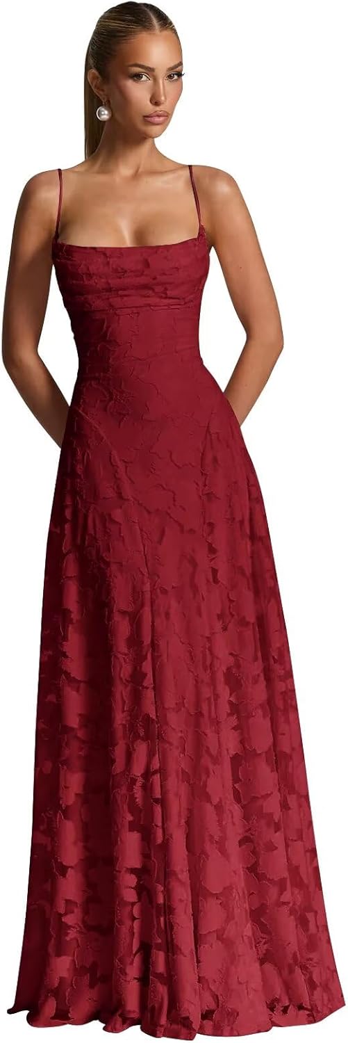 Maxi Floral Bridesmaid Dresses for Women Long A Line Cowl Neck Prom Dress Boho Lace Fomal Evening Gown