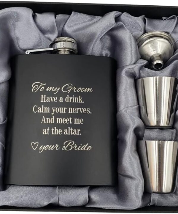 Groom Gifts from Bride on Wedding Day, Gifts for Groom to be, Fiance for Him, Wedding Gift for Husband, Hip Flask (GB)