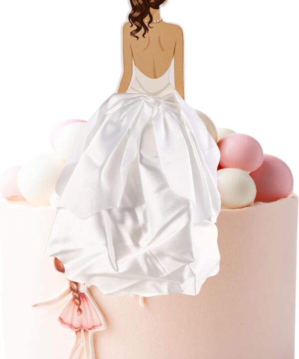 1Pc Woman Back Silk Gauze Skirt Wedding Cake Toppers Girl Happy Birthday Cake Toppers Bride to Be Cake Decorating Supplies Cupcake Topper Bachelorette Party Decorations White