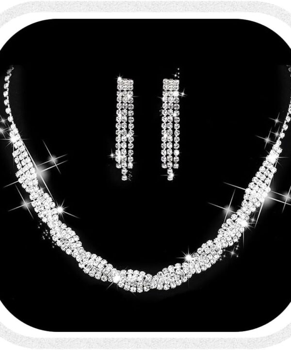 Unicra Wedding Jewelry Sets Silver Rhinestone Necklace Earrings Sets Prom Jewelry Accessories for Women and Brides