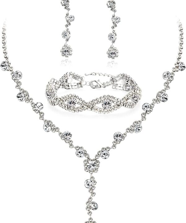 YANODA Rhinestone Bridal Jewelry Sets for Women Crystal Necklace Earrings Bracelet Jewelry Sets for Wedding Bridal Bridesmaid Gifts Evening Party Prom Jewelry Set