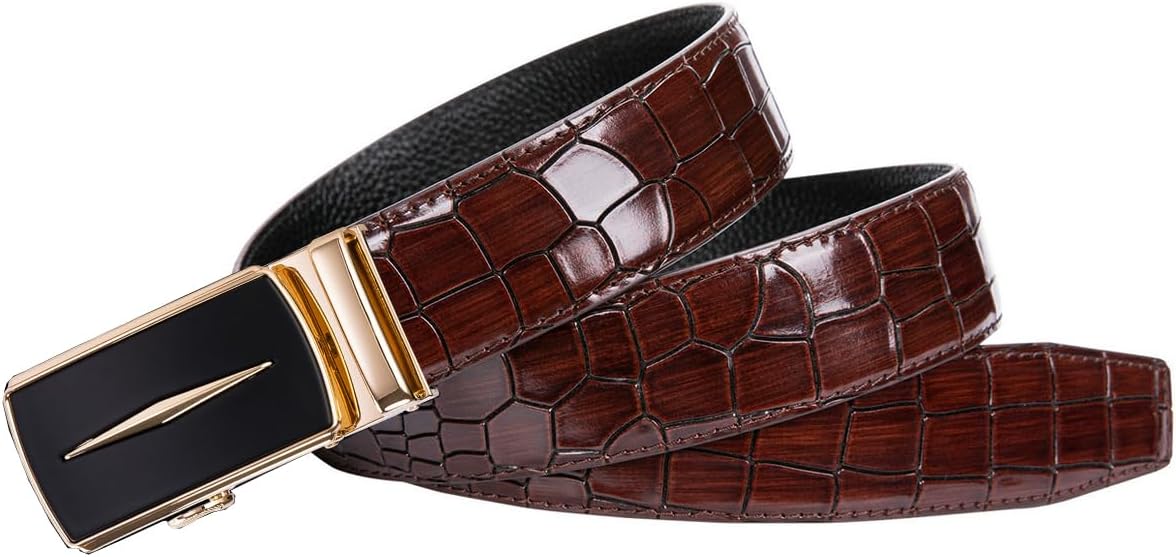 Dubulle Designer Mens Belts, Sliding Automatic Buckle Ratchet Dress Belt TOP Genuine Leather Strap Gifts