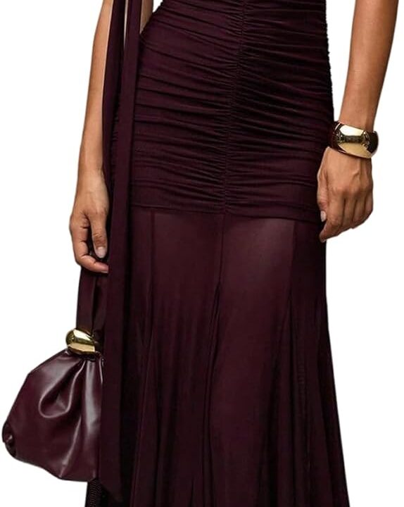 Verdusa Women's Wedding Guest Dresses Statement Holiday Dress Off Shoulder Corset Ruched Mesh Formal Outfits