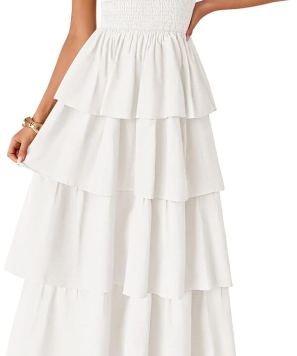 ZESICA Womens Summer Boho Strapless Maxi Dress 2026 Casual Sleeveless Off Shoulder Smocked Tiered Beach Long Sundress