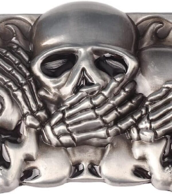 Silver Skull Rectangular Belt Buckle for Men, Gothic, Western Style, Silver Color, Zinc Material, Punk Rock, Viking, Cowboy, Wedding, Groomsmen Gift