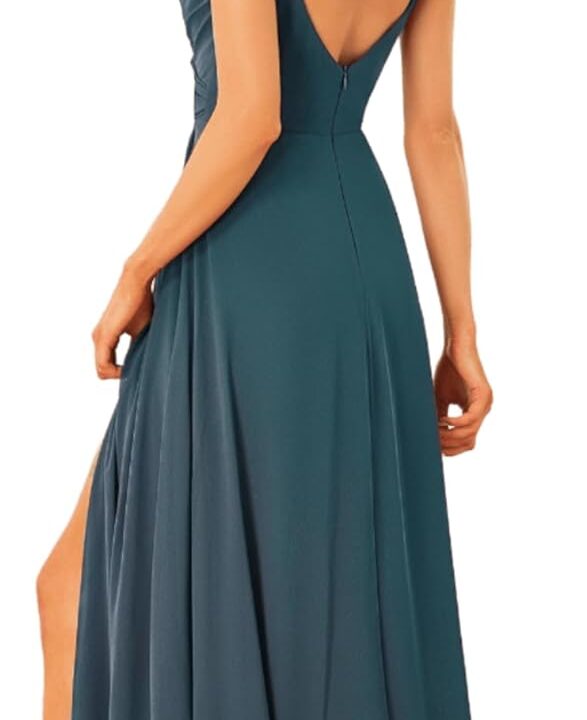 Ever-Pretty Women's Summer Sexy Backless Spaghetti Straps V-Neck Slit Floor Length Chiffon Bridesmaid Dresses Formal Dress