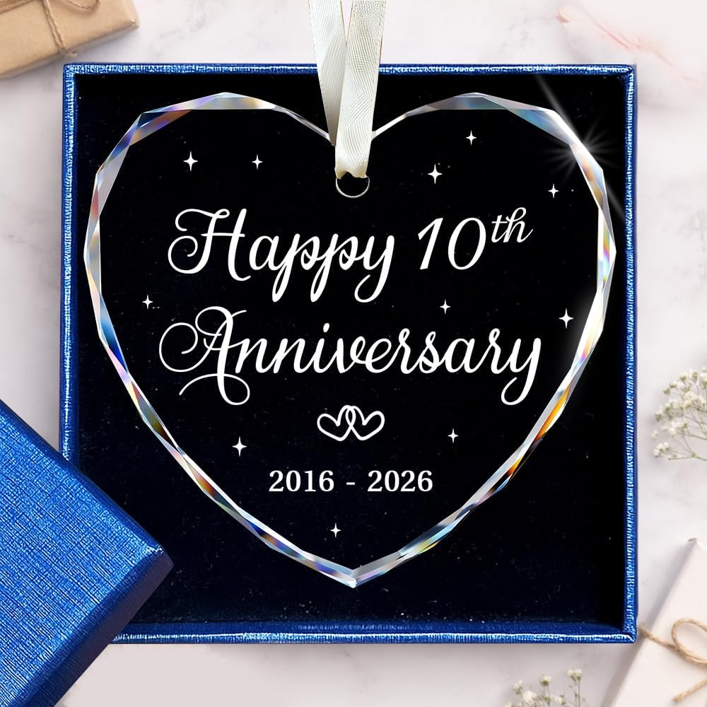 BSQUIELE Happy 10th Anniversary Ornament 2026 - Valentine Gift for 10th Anniversary - 10th Wedding Ornament - 10 Years of Marriage Gifts for Couple - Anniversary, Birthday Gift for Husband, Wife