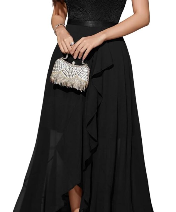 Bbonlinedress Women's V-Neck Dress for Women Wedding Guest Hi-Lo Floral Lace Prom Cocktail Party Formal Bridesmaid Dress