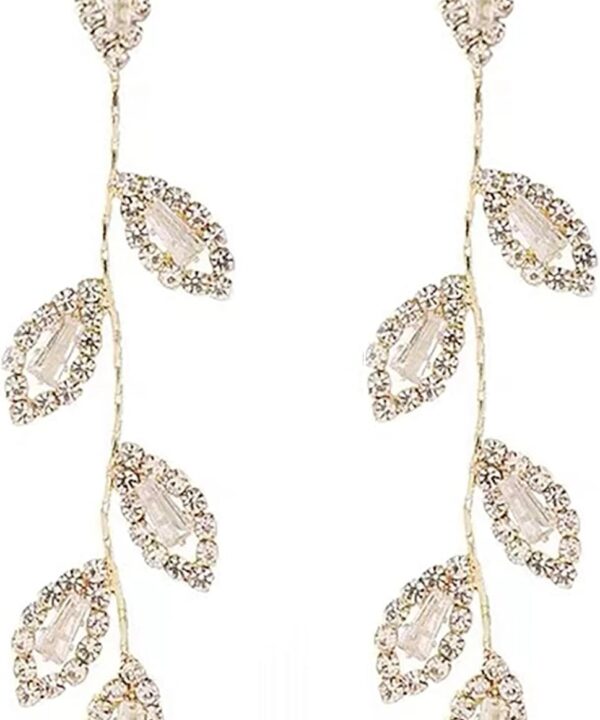 Dangling Earrings for Women Bridal Earrings for Wedding Rhinestone Wedding Prom Anniversary Delicate Leaf silver drop Earrings Long Earrings- Elegant Earrings
