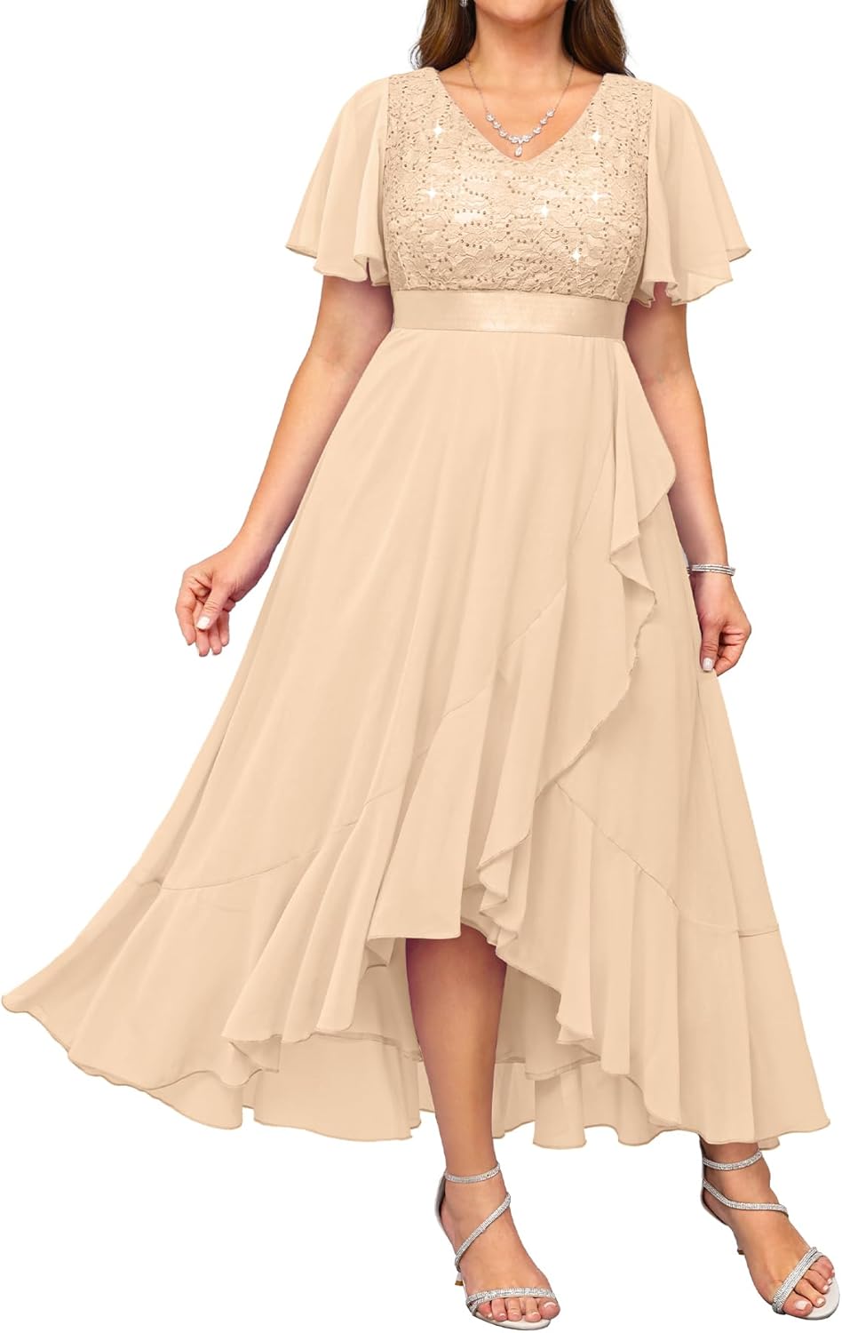 Pinup Fashion Plus Size Formal Dress – Evening Wedding Guest Cocktail Sequin Chiffon Long Dresses with Slit