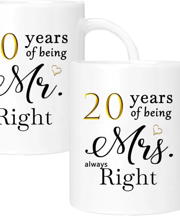 20th Anniversary Coffee Mugs Set of 2, 20 Year Anniversary Wedding Gifts Decorations for Couple Parents Men Women Husband Wife Him Her, Gift Box Packaging, 11oz