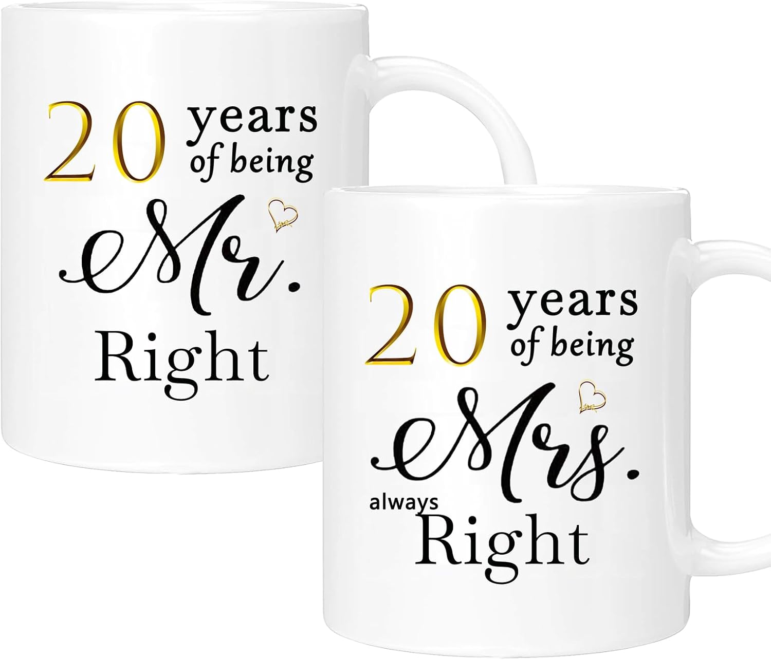 20th Anniversary Coffee Mugs Set of 2, 20 Year Anniversary Wedding Gifts Decorations for Couple Parents Men Women Husband Wife Him Her, Gift Box Packaging, 11oz