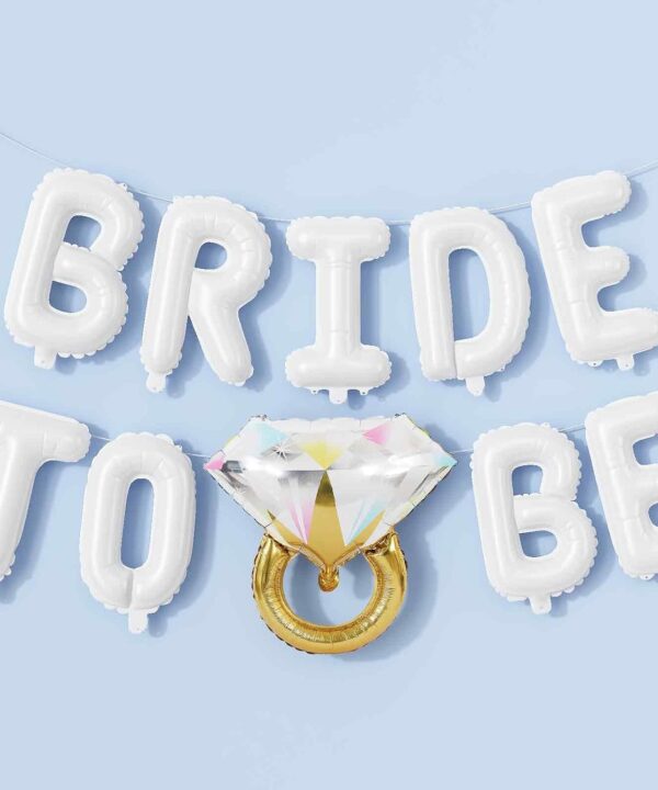 Bachelorette Party Decorations, White Bride To Be Bridal Shower Letter Balloons Banner with Diamond Ring Mylar Foil Balloon for Engagement Wedding Photo Booth Hen Night Room Party Decor