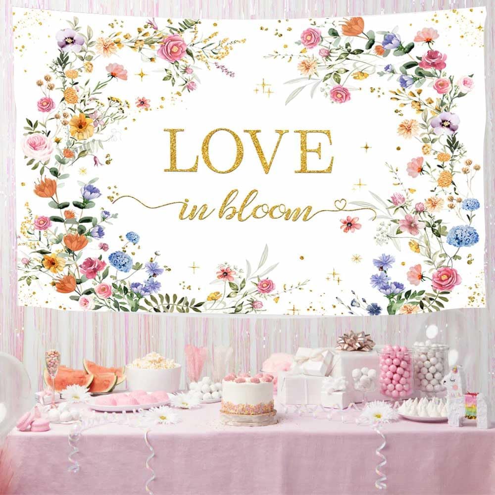 MEHOFOND Love in Bloom Bridal Shower Decorations Backdrop, Wildflower Wedding Shower Background, Spring Floral Engagement Wedding Bachelorette Party Decor Supplies Photo Booth Props 7x5ft
