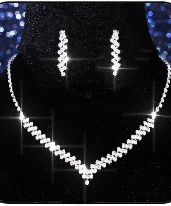 Aukmla Bridal Jewelry Set Rhinestones Bride Wedding Necklace Earring Sets Prom Costume Necklaces for Women